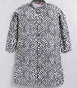 Cotton knit full sleeves all over printed kurta - grey