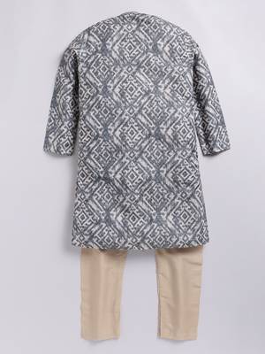 Cotton knit full sleeves all over printed kurta - grey 2
