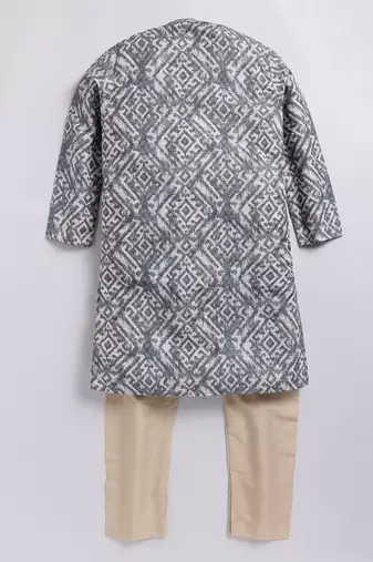 Cotton knit full sleeves all over printed kurta - grey