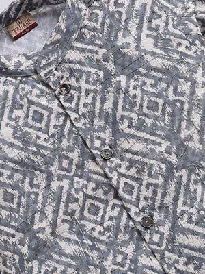 Cotton knit full sleeves all over printed kurta - grey 3
