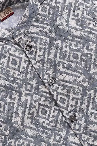 Cotton knit full sleeves all over printed kurta - grey