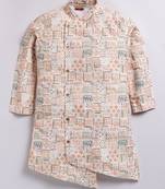 Cotton knit full sleeves all over printed kurta - orange