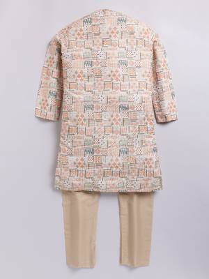 Cotton knit full sleeves all over printed kurta - orange 2
