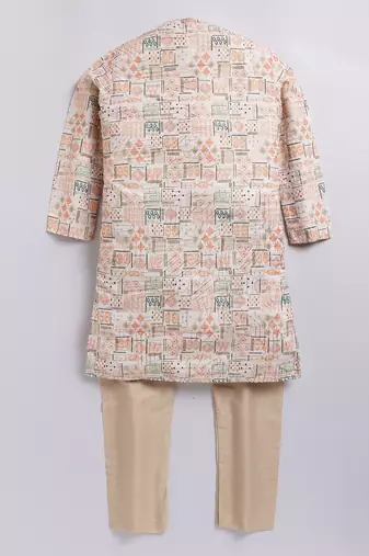 Cotton knit full sleeves all over printed kurta - orange