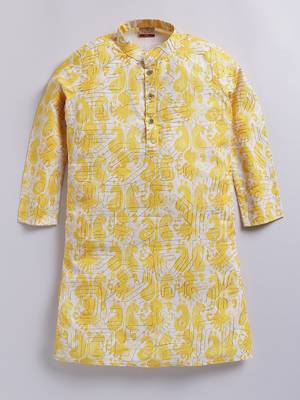 Yellow cotton printed kurta 1