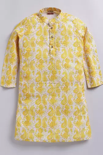 Yellow cotton printed kurta