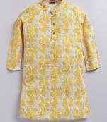 Yellow cotton printed kurta