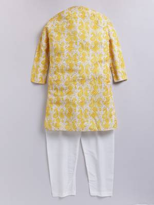 Yellow cotton printed kurta 2