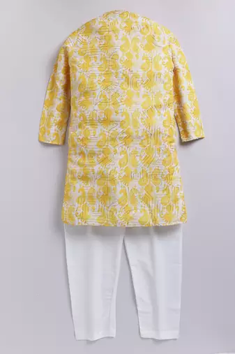 Yellow cotton printed kurta
