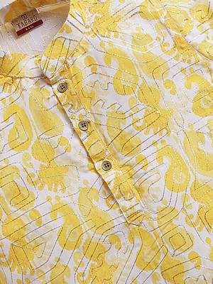 Yellow cotton printed kurta 3