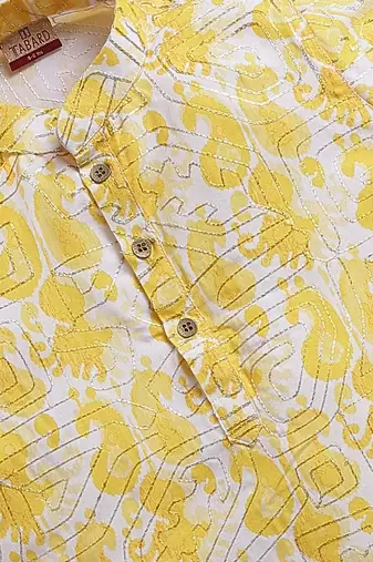 Yellow cotton printed kurta