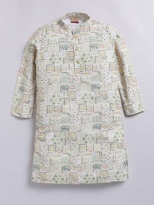 Cotton full sleeves all over printed kurta - green 1