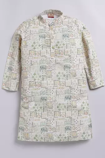 Cotton knit full sleeves all over printed kurta - green