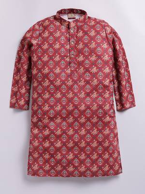 Cotton knit full sleeves all over printed kurta - red 1
