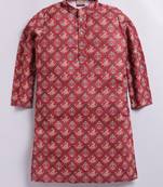 Cotton knit full sleeves all over printed kurta - red