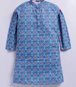 Cotton knit full sleeves all over printed kurta - blue