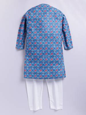 Cotton knit full sleeves all over printed kurta - blue 2