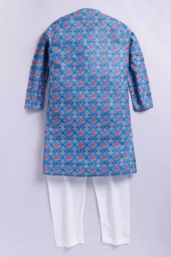 Cotton knit full sleeves all over printed kurta - blue