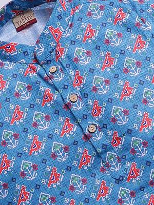Cotton knit full sleeves all over printed kurta - blue 3