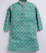 Cotton knit full sleeves all over printed kurta - green