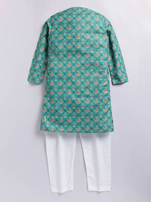 Cotton knit full sleeves all over printed kurta - green 2