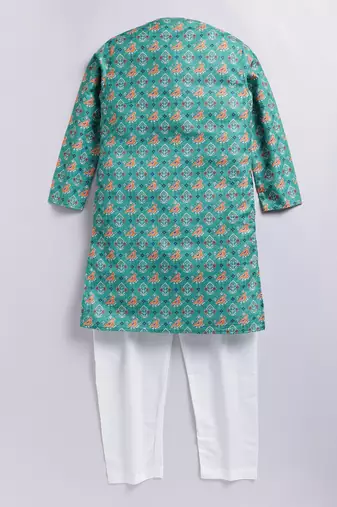 Cotton knit full sleeves all over printed kurta - green