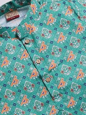 Cotton knit full sleeves all over printed kurta - green 3