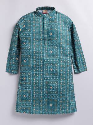 Cotton knit full sleeves all over printed kurta - green 1