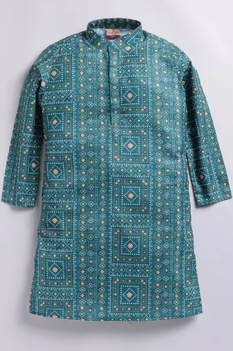 Cotton knit full sleeves all over printed kurta - green