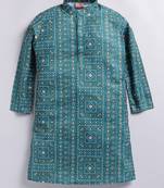 Cotton knit full sleeves all over printed kurta - green