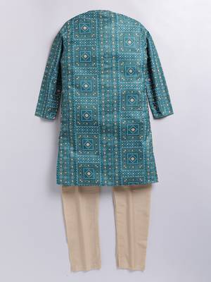 Cotton knit full sleeves all over printed kurta - green 2