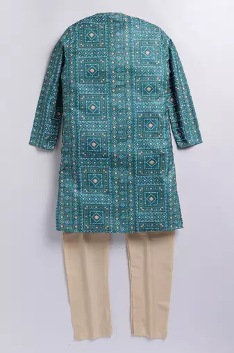 Cotton knit full sleeves all over printed kurta - green