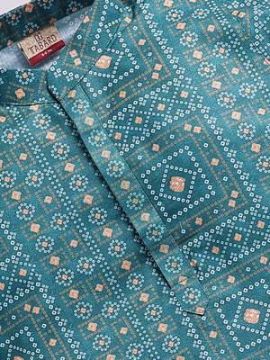 Cotton knit full sleeves all over printed kurta - green 3
