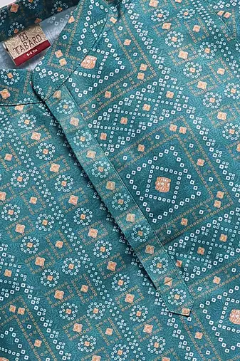 Cotton knit full sleeves all over printed kurta - green