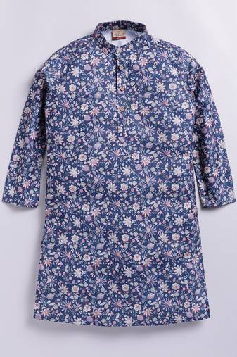 Cotton knit full sleeves all over printed kurta - blue