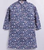 Cotton knit full sleeves all over printed kurta - blue