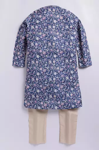 Cotton knit full sleeves all over printed kurta - blue