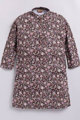 Cotton knit full sleeves all over printed kurta - brown
