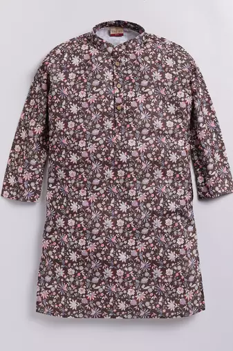 Cotton knit full sleeves all over printed kurta - brown