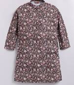 Cotton knit full sleeves all over printed kurta - brown