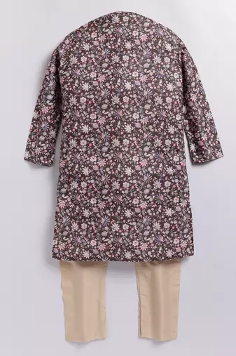Cotton knit full sleeves all over printed kurta - brown