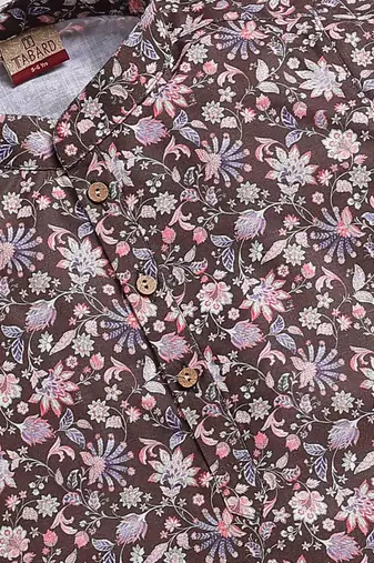 Cotton knit full sleeves all over printed kurta - brown