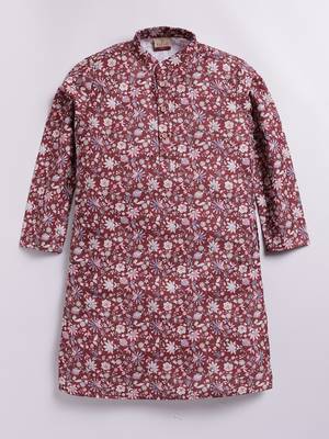 Cotton knit full sleeves all over printed kurta - maroon 1
