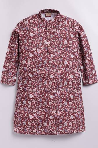 Cotton knit full sleeves all over printed kurta - maroon