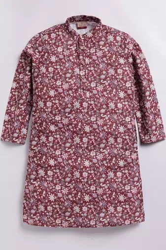 Cotton knit full sleeves all over printed kurta - maroon