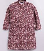 Cotton knit full sleeves all over printed kurta - maroon