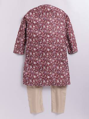 Cotton knit full sleeves all over printed kurta - maroon 2