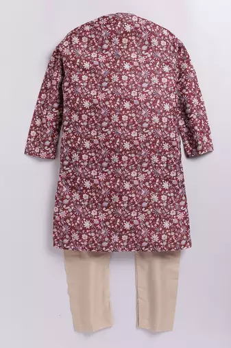 Cotton knit full sleeves all over printed kurta - maroon