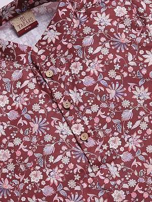 Cotton knit full sleeves all over printed kurta - maroon 3