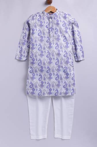 Cotton knit full sleeves all over printed kurta pyjama set - purple
